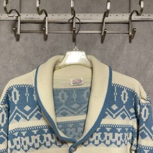 VTG Men Sweater  XL‎ Shawl Virgin Acrylic Fiber Cardigan Aztec Chunky Knit USA